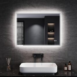 Дзеркало для ванної кімнати SONNI з підсвічуванням 80x60 см, 3 кольори світла, проти запотівання, LED, сенсорна кнопка, годинник, температура, 3-кратне збільшення Дзеркало для ванної кімнати SONNI з підсвічуванням 80x60 см, 3 кольори світла, проти запотівання, LED, сенсорна кнопка, годинник, температура, 3-кратне збільшення