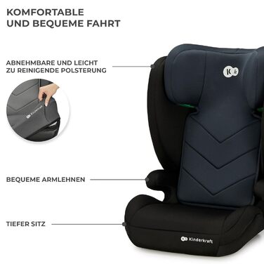 Дитяче автокрісло Kinderkraft I-SPARK I-Size, група 2/3, 100-150 см, від 3,5 до 12 років, від 15 до 36 кг, Легке (4,5 кг), 3-х точковий ремінь безпеки, Бічний захист, Чорний чорний