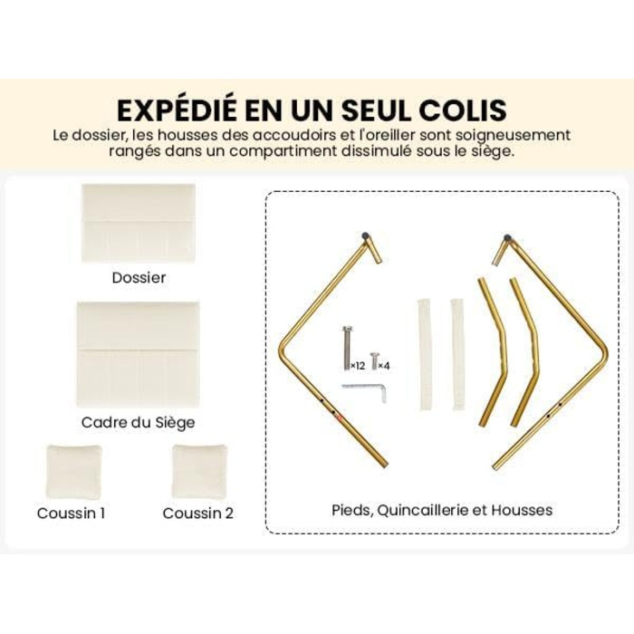 Диван-крісло Yaheetech з підлокітниками та металевими ніжками, сучасний двомісний диван з 2 подушками для попереку, бежевий, для вітальні/спальні (75,5 см ширина)