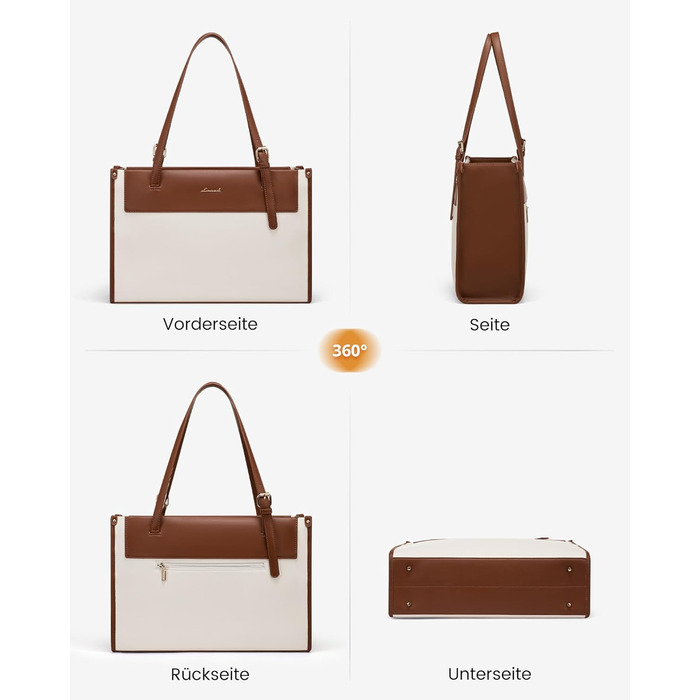 LOVEVOOK Сумка для ноутбука, жіноча велика водонепроникна сумка-шоппер, ділова сумка-акселуар, з PU шкіри, 15.6 дюймів (Коричневий+бежевий)