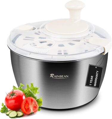 RAINBEAN Салатниця-сушарка велика з нержавіючої сталі, 5 літрів. Миття, віджимання та сушіння овочів та фруктів.