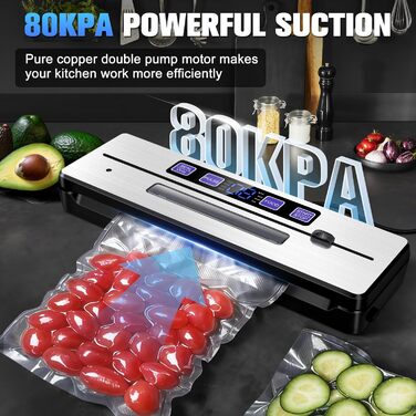 Вакууматор для продуктів LanBlu 7 в 1 з подвійним гарячим швом, вакуумний пакувальник для сухих та вологих продуктів, 80кПа