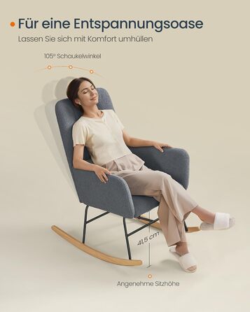 Крісло-гойдалка SONGMICS HOME з підлокітниками, для вітальні та спальні, сірий, до 136 кг, LYY500G01