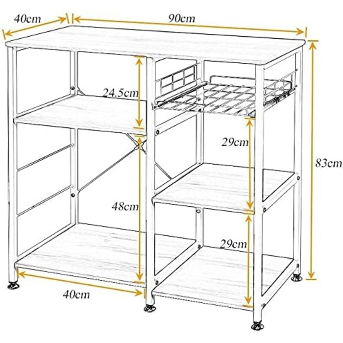 Стелаж для кухні Soges: місткий, з 3 полицями, для мікрохвильової печі, чорний (темно-коричневий)