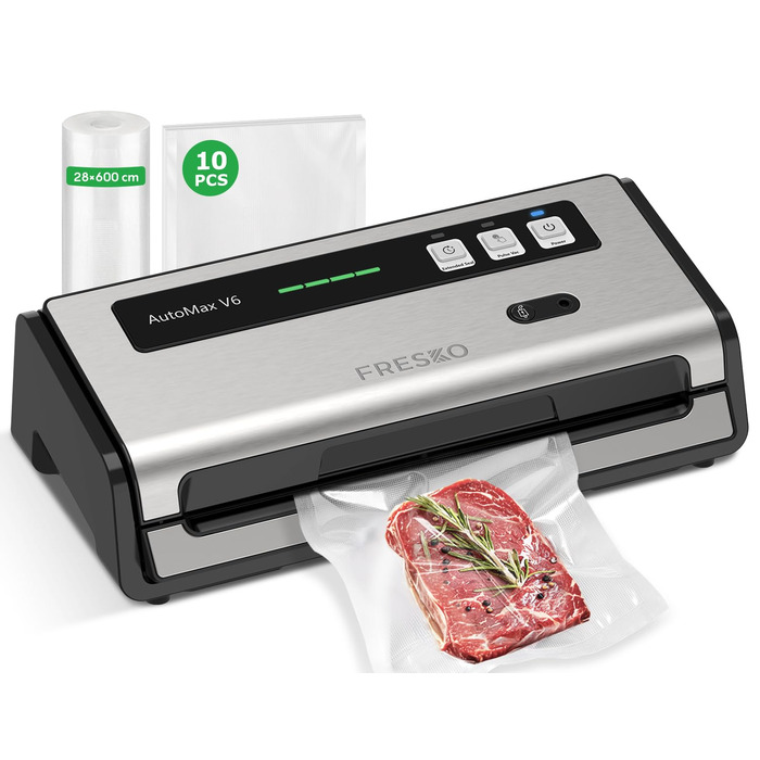 Вакууматор FRESKO Automatik для продуктів з турбо-режимом (15л/хв), автоматичний вакуумний пакувальник, 2 рулони в комплекті