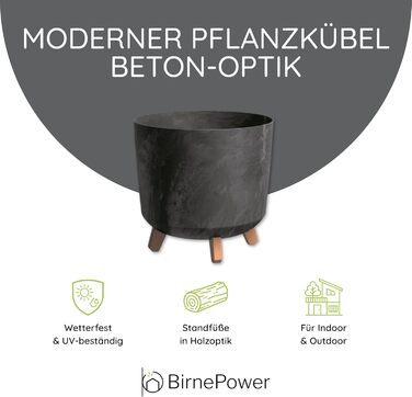 Плантатор BirnePower Gracia Slim 44,5 см – сучасний горщик для квітів з ніжками, бетонної текстури, стійкий до УФ та погодних умов, елегантний кашпо для балкона, саду, інтер'єру – антрацит (висота 28,5 см)