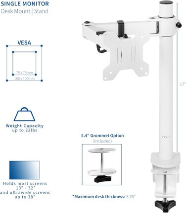 Кріплення для монітора VIVO Stand-V011, 39 дюймів, регульоване, настінне, з VESA, для моніторів 13-32 дюйма