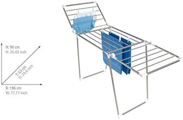 Професійна одномісна сушарка WENKO, дуже вузька сушарка для білизни, для балкона і ванни, довжина сушки 5,5 м, Нержавіюча сталь, 87 x 79 x 39 см, матова (90 x 63 x 196 см)