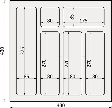 Вставка для столових приладів sossai Divio для висувних ящиків 30 см / ширина 23 см x Глибина 43 см обрізна / з 4 відділеннями / Колір антрацит / Система розташування ящиків для столових приладів (43 x 43 см-6 відділень)
