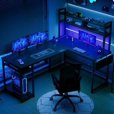 Ігровий стіл Devoko з підсвічуванням LED, 160x120 см, з розетками та USB, білий. Комп'ютерний стіл для геймерів та дому з місцем для зберігання.