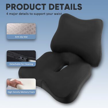 Ортопедична подушка для сидіння та підтримки попереку, ергономічна подушка з піною з пам'яті для інвалідного візка, автокрісла та офісного крісла, для зняття навантаження, полегшення болю, підтримки попереку та стегна при тривалому сидінні