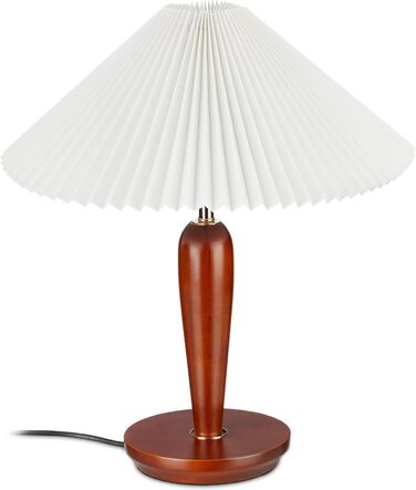 Настільна лампа Relaxdays Vintage, абажурна настільна лампа з дерев'яним цоколем, ВxГ 51 x 44 см, приліжкова лампа, цоколь E27, коричневий/білий