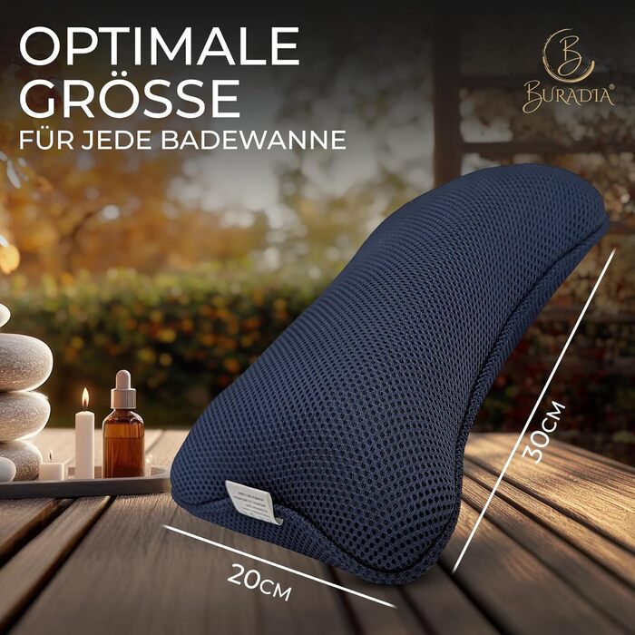 Подушка для ванни з сіткою для прання - Максимальний комфорт та розслаблення з новітньою технологією Air Mesh - Подушка для ванни з 4 міцними присосками - Подушка для шиї/голови (темно-синій)