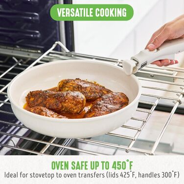 Набір кухонного посуду GreenLife 10 предметів з антипригарним покриттям, знімними ручками та стійким до утворення накипу, нетоксичний, без PFAS, для індукційних плит, економний, з сервірувальними тарілками