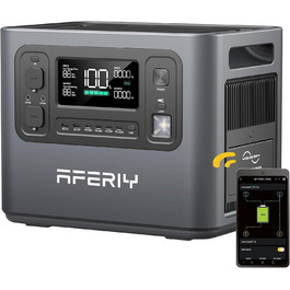 Портативна електростанція AFERIY 2400W з акумулятором LiFePO4 2048Wh, швидка зарядка 1.7 год, 13 портів, чиста синусоїда 230V, UPS, для кемпінгу та подорожей, 7 років гарантії P210