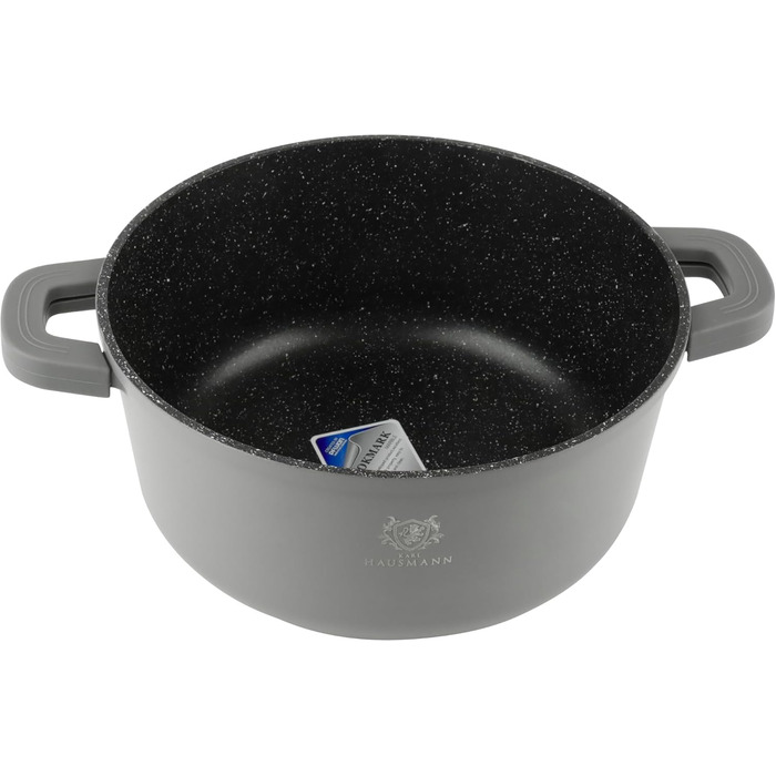 Каструля з антипригарним покриттям 10 літрів, діаметр 28 см, з кришкою, з алюмінієвого лиття, для всіх типів плит (в т.ч. індукційних), сіра. Ідеально для супу, тушкування та приготування великих порцій.