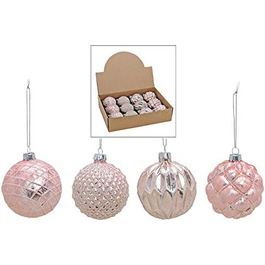 Ялинкові кулі Набір Mc-Trend з 12 стильних розкішних скляних різдвяних дрібничок Ø 8 см, дрібнички для різдвяної ялинки, дрібнички для різдвяних прикрас (рожеве срібло)