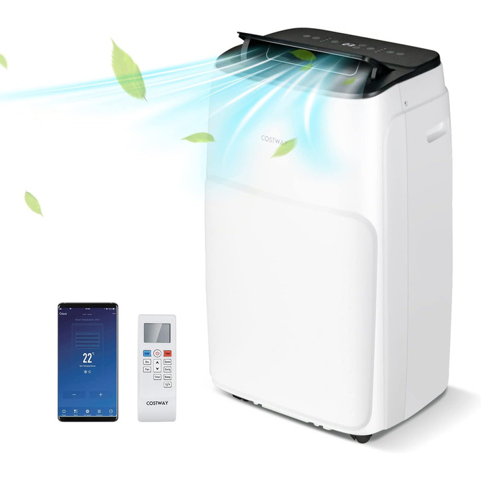 Мобільний кондиціонер COSTWAY 14000 BTU з повітропроводом, 5-в-1: охолодження, обігрів, осушення, вентиляція, нічний режим, для приміщень до 135 м³, керування через додаток і пульт, автоматичне розморожування