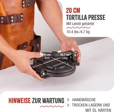 Прес для тортилій Victoria, чавун, 20 см: для тако, арепа, кесаділья, емпанада, патакон