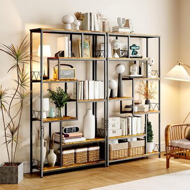 Стильна полиця Bealife для книг, 5 ярусів, 98 x 30 x 180 см, для вітальні, офісу, робочого кабінету, в стилі ретро, індустріальний дизайн