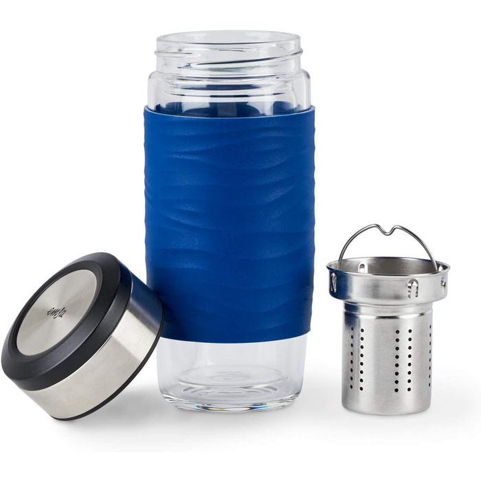 Емса N20805 Чайний горнятко з подвійними стінками | 0,4 л | знімний фільтр | без BPA | 100% герметичне | не протікає | придатне для миття в посудомийній машині | 360° отвір для пиття | Синій