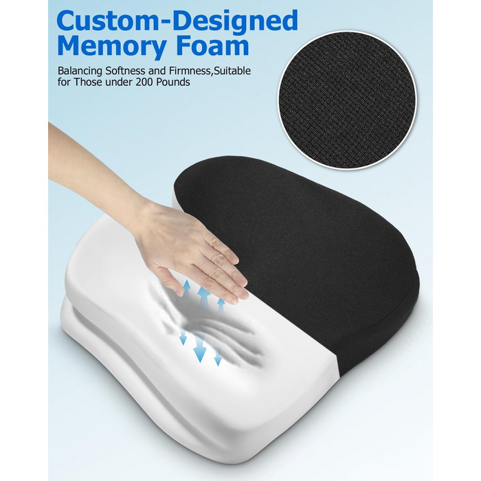 Ортопедична подушка Xespis для сидіння, Memory Foam, для болю в куприку, сідниці, геморої, спини, чорна