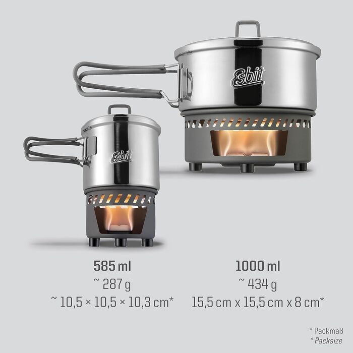 Набір для приготування їжі на твердому паливі Esbit 585 мл - Кемпінгова плита з алюмінієвою каструлею та складними ручками (нержавіюча сталь)