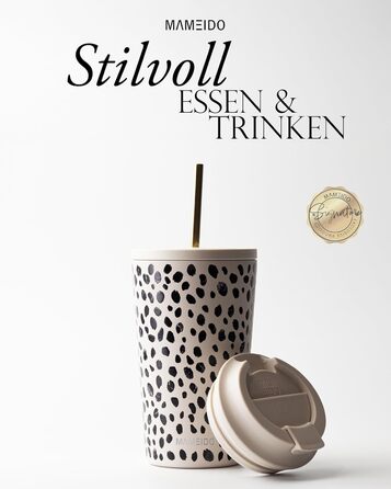 Термокружка MAMEIDO з соломкою: сталева, подвійні стінки, 470 мл, Almond Flakes