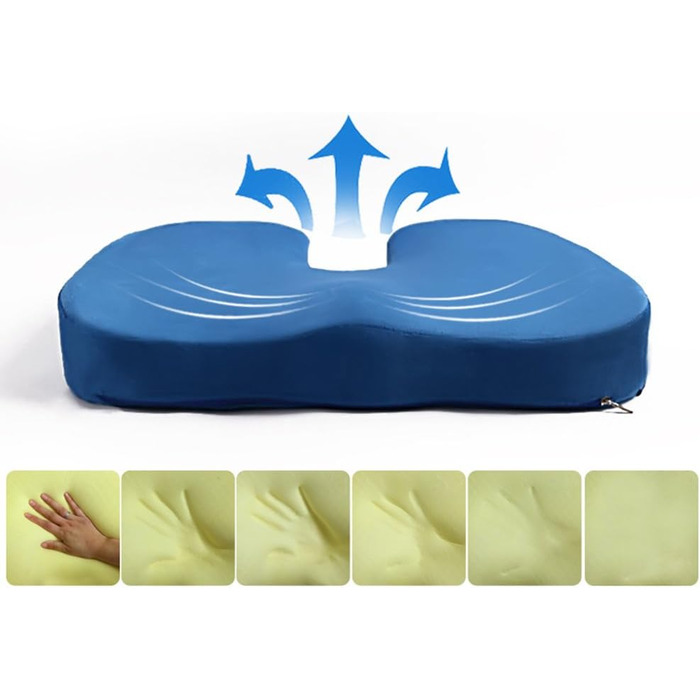 Ортопедична подушка для сидіння HomDSim з Memory Foam для офісного крісла, авто, дому - блакитна