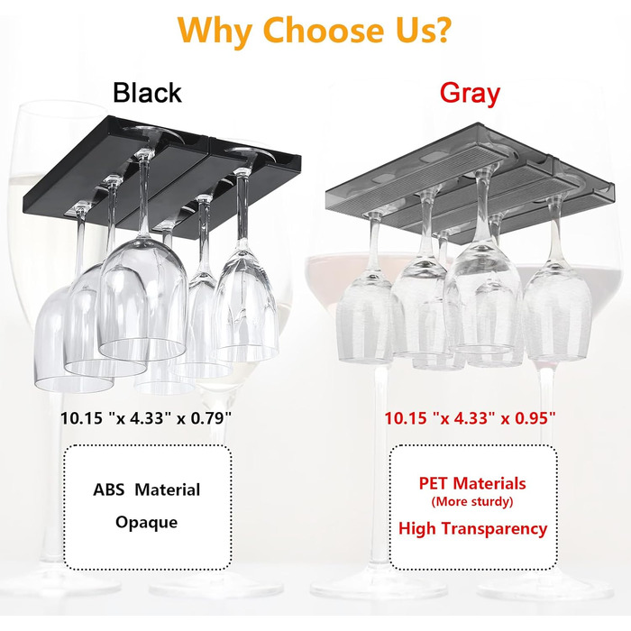 Тримач для келихів DESONAUT під шафу, сірий, 2 шт. - органайзер для келихів, підставка для склянок