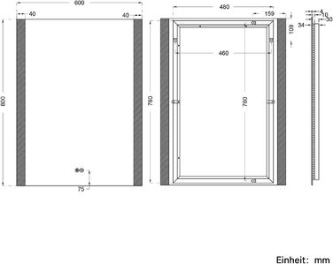 LED дзеркало для ванної кімнати Badspiegel 60x80 см з підсвічуванням, сенсором та протизапарюванням, IP44, 3 колірні температури, модель J
