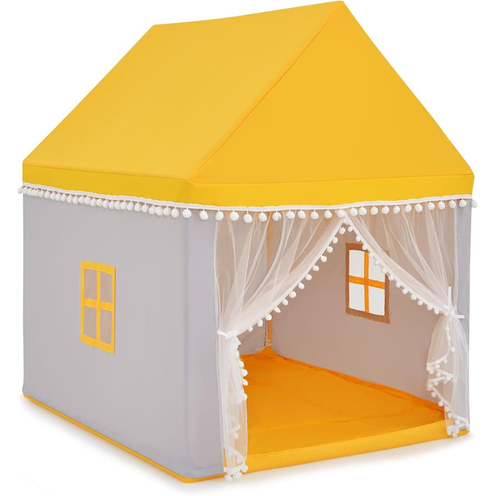 Дитяче намет-ігровий будиночок Dreamade з м'якою дахом та вікнами, дерев'яний каркас, для хлопчиків та дівчаток (жовтий)