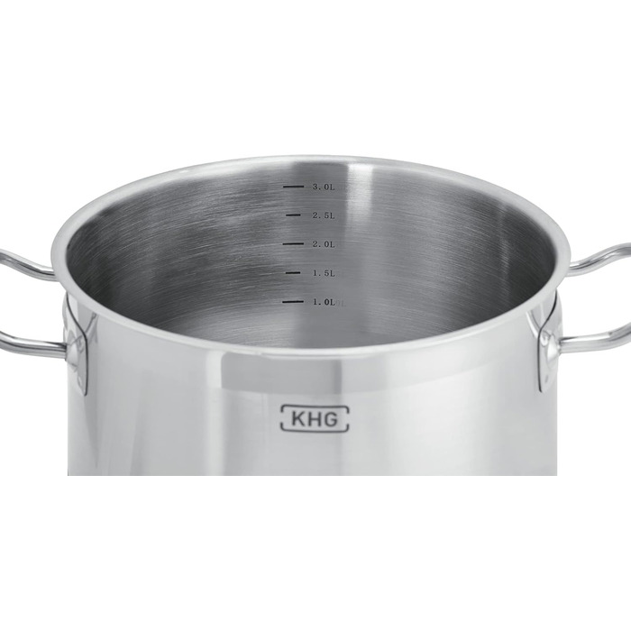 Каструля KHG 14 см з нержавіючої сталі, індукційне дно, 1.5 л, без покриття, для всіх плит (комплект)