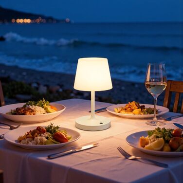 LED настільна лампа бездротова, торшер з торканням, лампа на акумуляторі з регулюванням яскравості та функцією пам'яті, торшер для спальні, кав'ярні, на вулицю (білий)