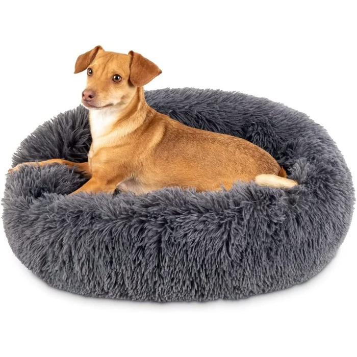 Ліжко для собак QOFLY близько 50 см Ø подушка для собак диван для собак кошик для собак ліжко для кішок пончик, темно-сірий зовнішній діаметр 50 см сірий