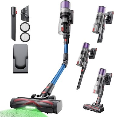 Бездротовий пилосос Proscenic P16: акумуляторний, 550W, 65 хв роботи, гнучкий згин, GreenEye, антизаплутувальна насадка, для килимів, твердих поверхонь, шерсті тварин, синій