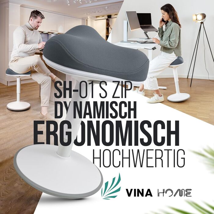 Офісний стілець Zip SH-01S з знімним чохлом | Ергономічний стілець з сертифікатом IGR | Стілець для роботи та відпочинку | З ефектом гойдання | Регульована висота (47-65 см) | Графітовий блакитний | 65 см