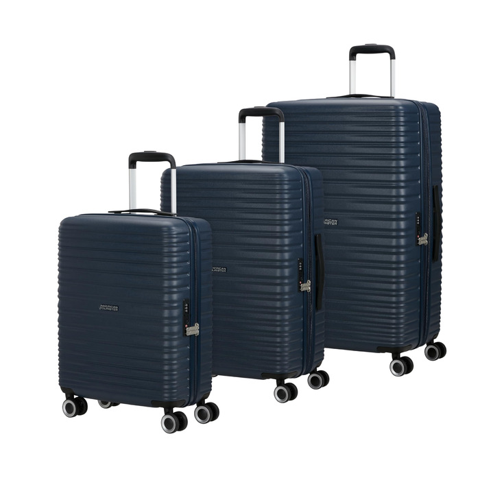 Набір валіз American Tourister Aerotech (3 шт.): ручна, середня, велика, розширювана, з TSA-замком, блакитний (Металевий Navy)