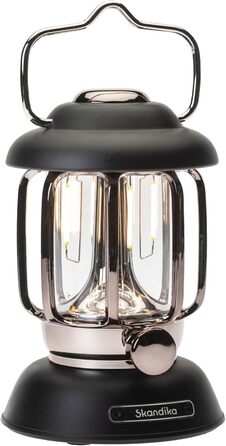 Світлодіодний кемпінговий світильник Skandika Forsol у стилі ретро Акумуляторна батарея з плавним регулюванням яскравості 4400 мАг Ліхтар для кемпінгу, саду, прикраси, походів (чорний)