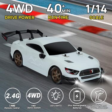 Радіокерований автомобіль 1:14 Drift Car 4WD GT RC для дрифту, пропорційний газ, білий