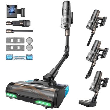 Proscenic P20: Акумуляторний пилосос 2-в-1 з функцією вологого прибирання, 70 кПа, 70 хв, 680 Вт, чорний. Для килимів та шерсті тварин