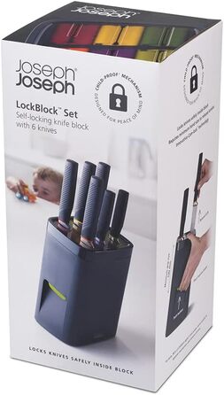 Набір ножів Joseph Joseph Lockblock з дитячою безпекою (6 ножів), нержавіюча сталь, 14 x 14 x 36 см, темно-сірий