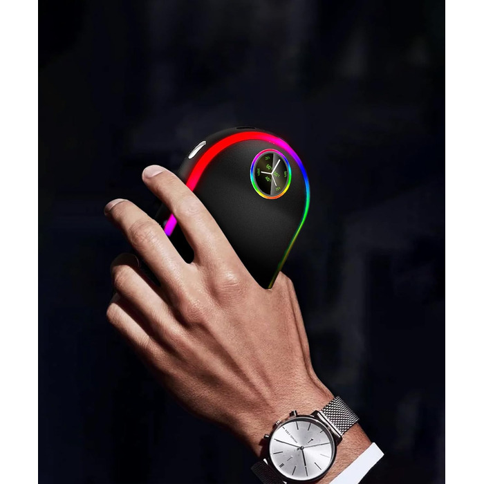 Електричний підігрівач для рук 10000mAh з підсвічуванням (7 кольорів), перезаряджуваний, портативний, чорний - ідеальний зимовий подарунок для чоловіків та жінок