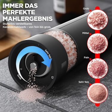 Електрична мельниця для перцю та солі LUNARIA [PREMIUM] – набір, перезаряджувана, регулювання помелу, високоякісний дизайн для кухні та столу
