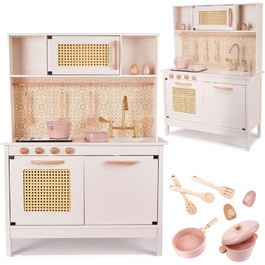 Дерев'яна дитяча кухня з мийкою, духовкою та витяжкою, з сосни та берези (Модель 2)