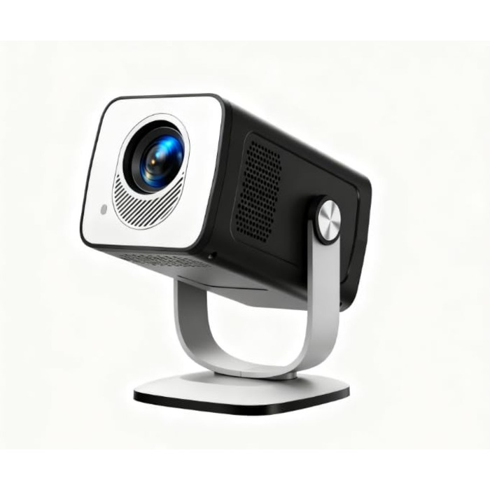 Портативний проєктор Mini Beamer 4K з підтримкою Android 13, WiFi 6, Bluetooth 5.4 та обертанням 270°. Підтримка HDMI, USB, iOS, PC. Автоматична корекція трапеції. Білий (молочний)