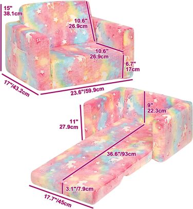 Дитяче розкладне диван-крісло BEJOY 2 в 1, Sherpa, з єдинорогами, для дитячої кімнати, подарунок на день народження, для дівчаток та хлопчиків