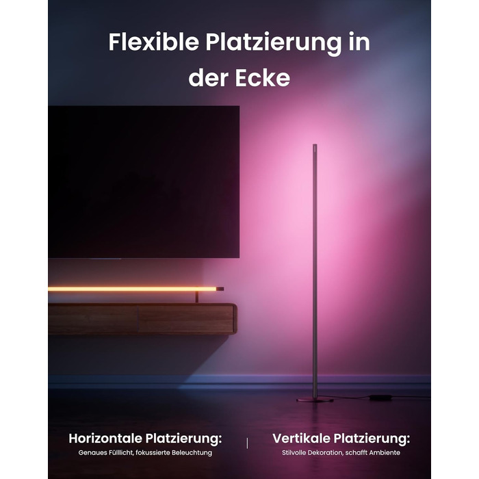 SwitchBot Matter Підлоговий світильник для вітальні та спальні, RGBWW, димування, Apple Home, Alexa, Google Home, керування через APP, музичні та сценні режими, чорний