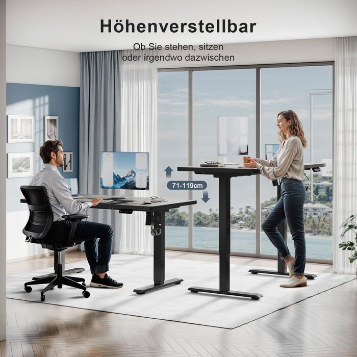 Регульований стіл, електричний, ергономічний, для дому та офісу, білий (150 x 60 см)