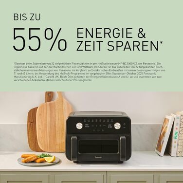 Фритюрниця повітряна Panasonic NF-CC500SXE з вікном, 80–200 °C, 9.6 л, 11 програм, LCD-дисплей, функція пари, ETM Award 2024, легко миється, сірий матовий колір